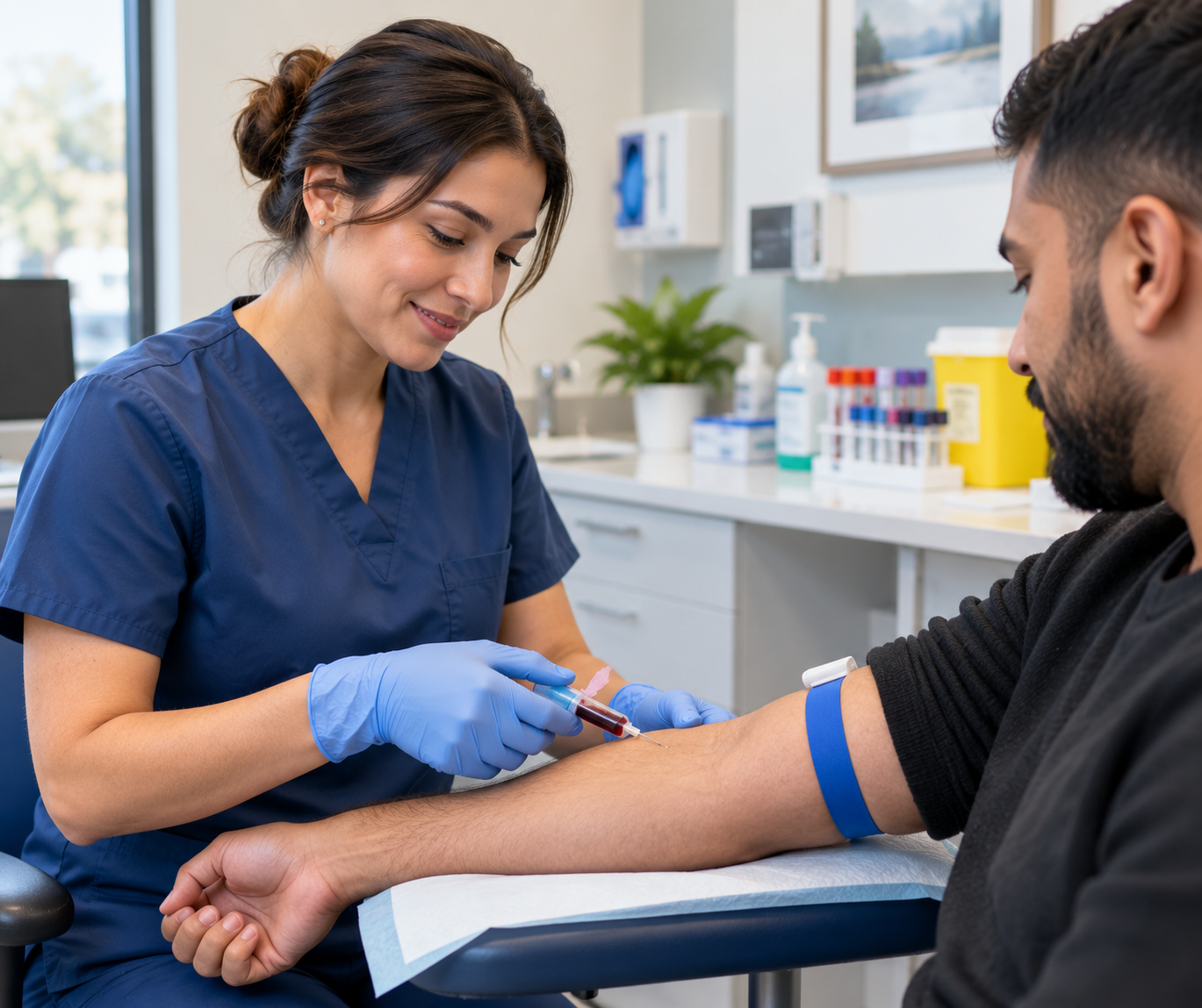 A physician reviewing notes with a patient