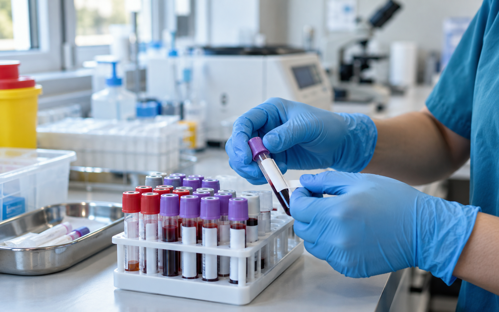 Blood samples being labelled in the clinic lab