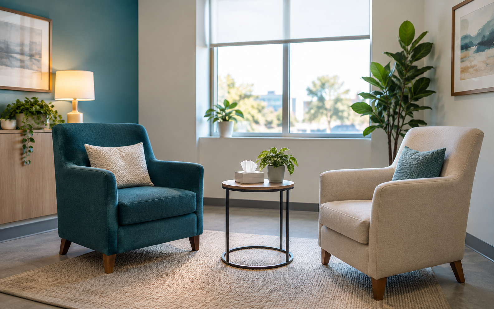 A quiet consultation room with two chairs