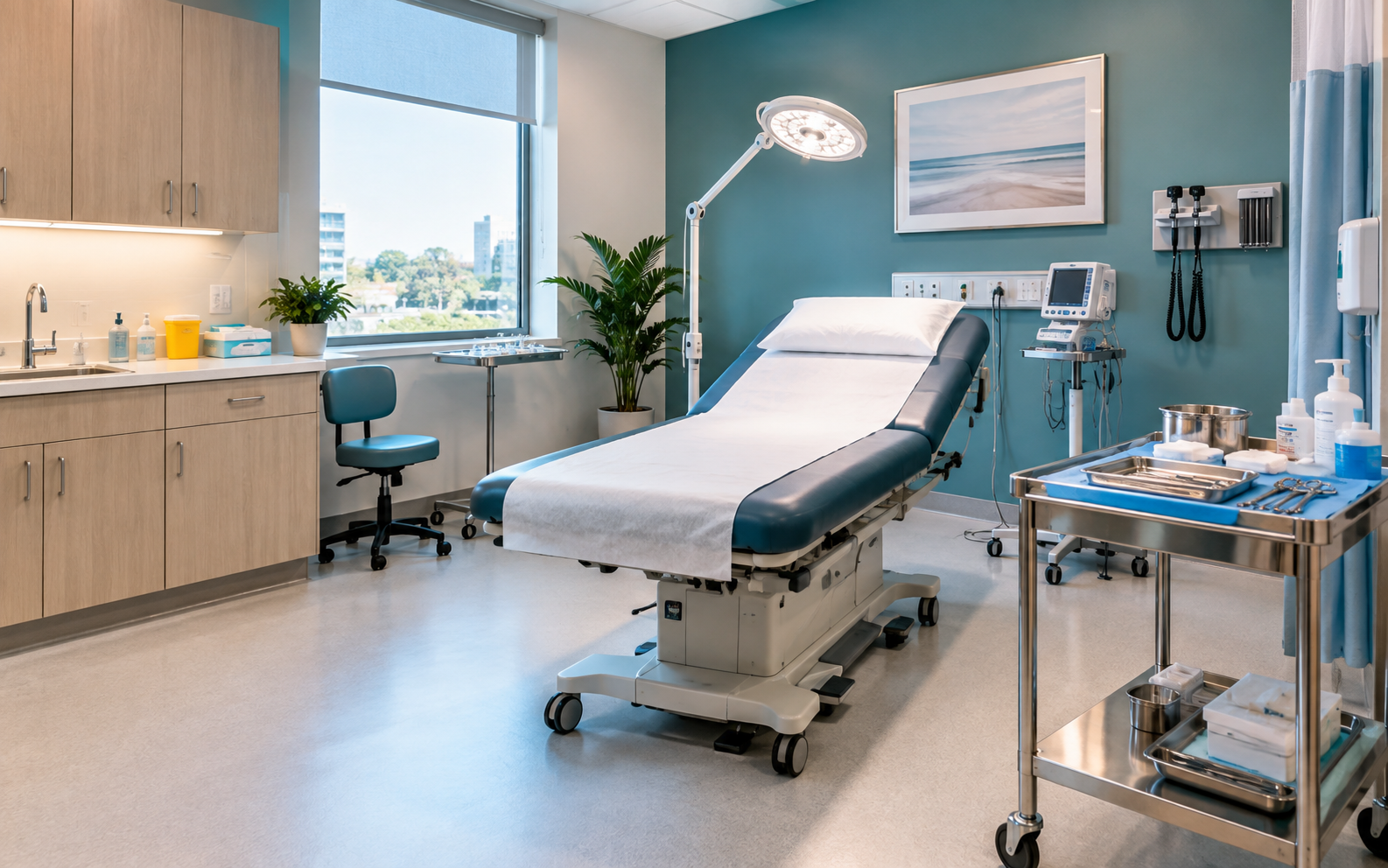 A treatment room set up for a minor procedure